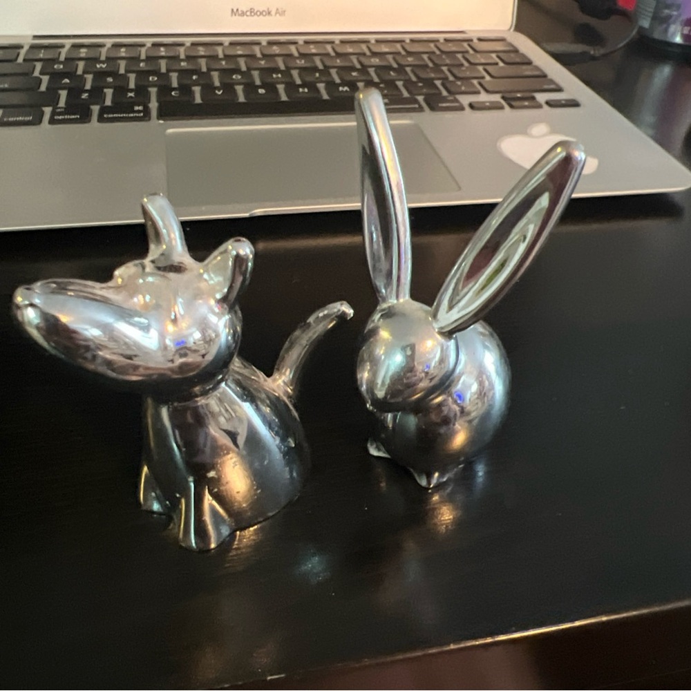 Silver Dog and Rabbit Figurines ring holders lot of 2